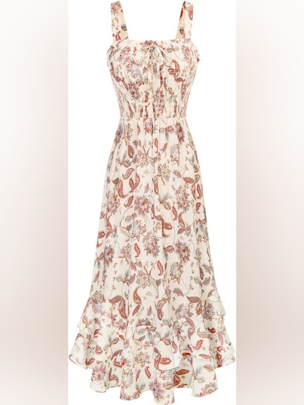 GRACE KARIN Paisley Floral Smocked Maxi Dress Ruffle Hem Boho M - Picture 3 of 10